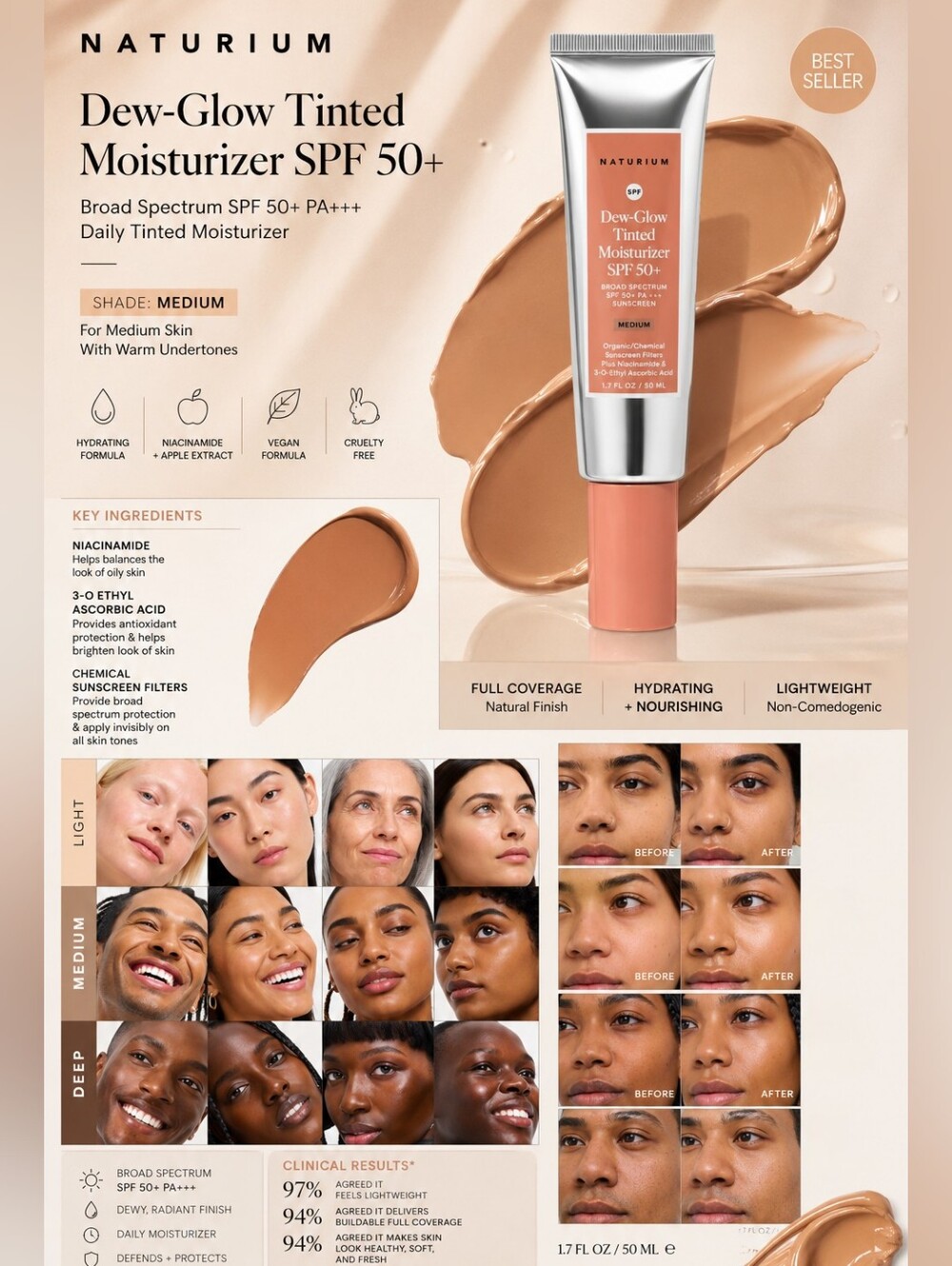 Naturium Dew-Glow Tinted Moisturizer SPF 50+ Medium